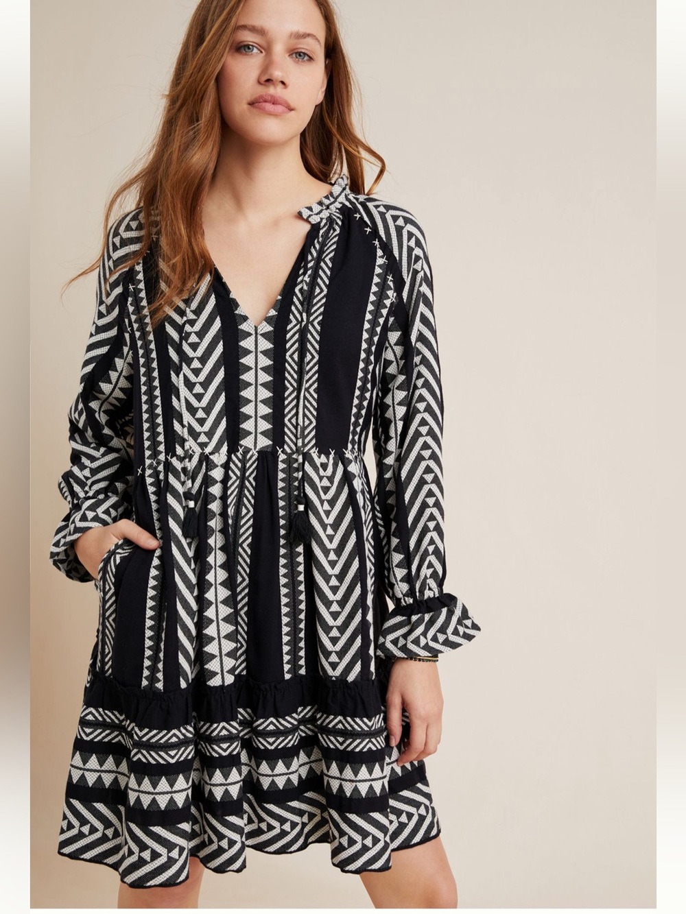 Anthropologie Maeve Dominique Tunic Dress black white size M